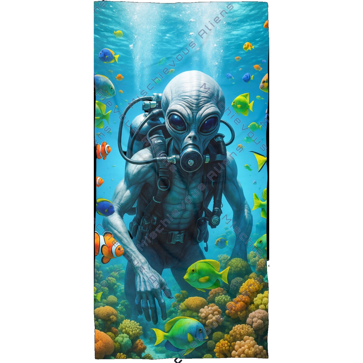 Scuba Diving Alien beach towel