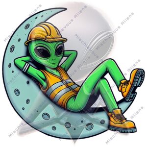 Alien Construction Worker Chillin Kiss-Cut Sticker