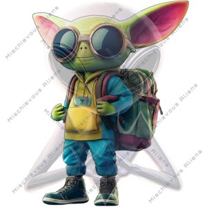 Alien in Sunglasses and Backpack Kiss-Cut Sticker