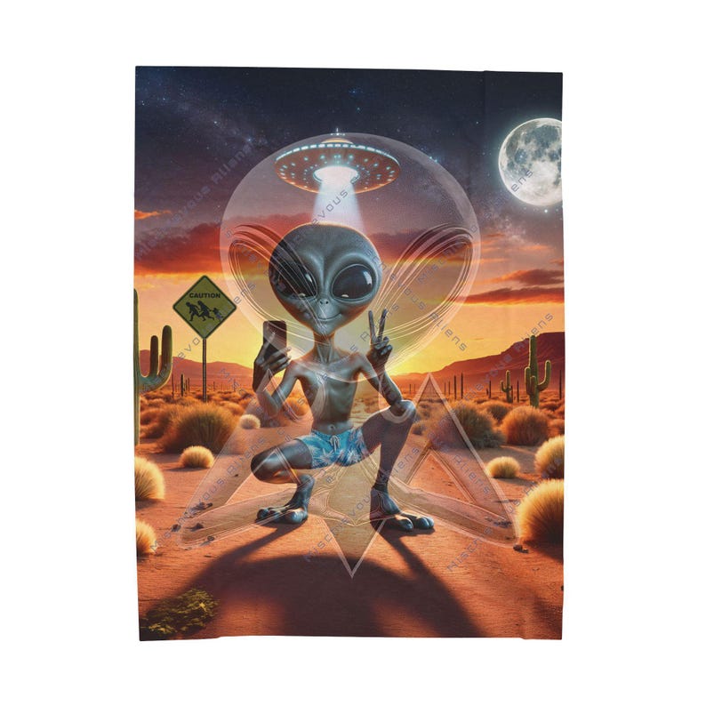 Alien Crossing Selfie Velveteen Blanket